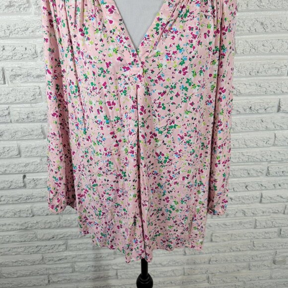 Crown Ivy Womens Top XXL Plus 3/4 Sleeve Pink Green Floral Casual FLO269E - Picture 4 of 10